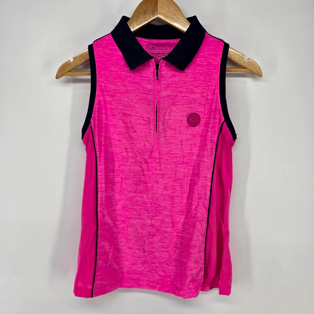 Peter Millar Sleeveless Polo Womens S Pink Quarter Zip Golf Shirt UPF 50 Active
